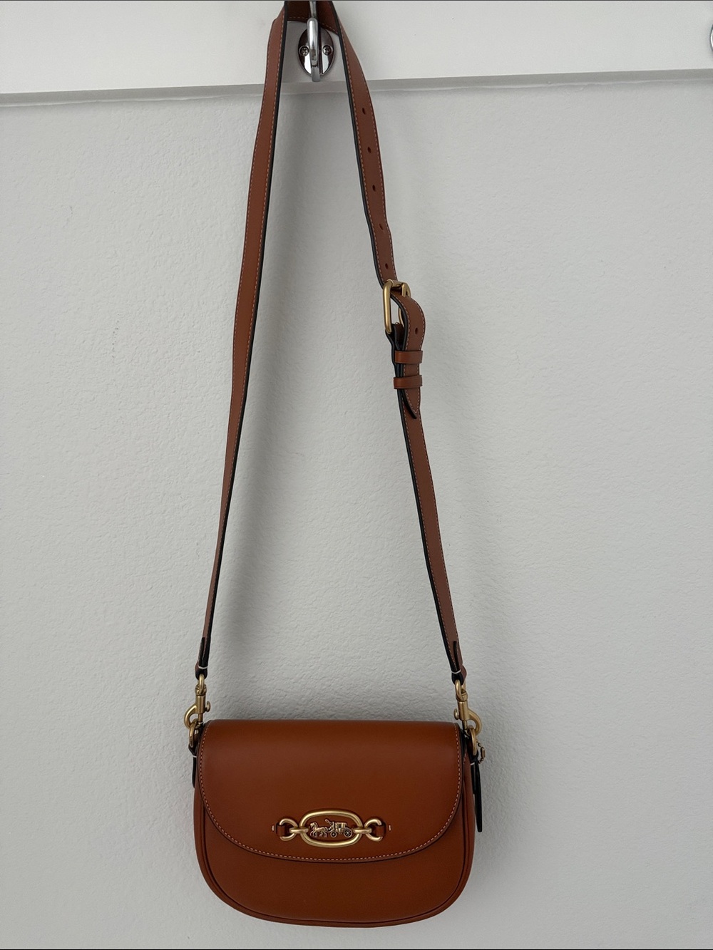 Coach Tan Leather Saddle Crossbody with Gold Hardware